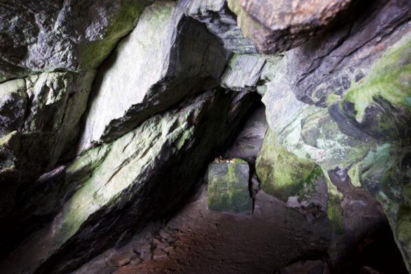 Sunnivahulen (the Sunniva Cave) in the hill above Selja Monastery outside Selje in Nordfjord.