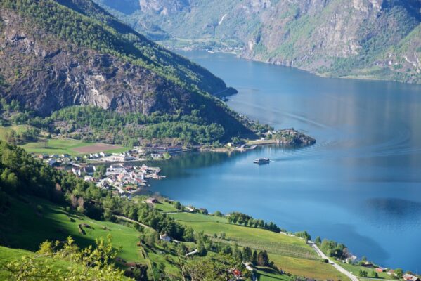 From the road between Stegastein viewpoint and Aurland. View towards Aurland and the Aurlandsfjord.