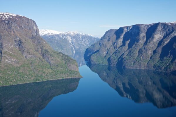 Morning mood at Stegastein viewpoint. View towards the Aurlandsfjord.