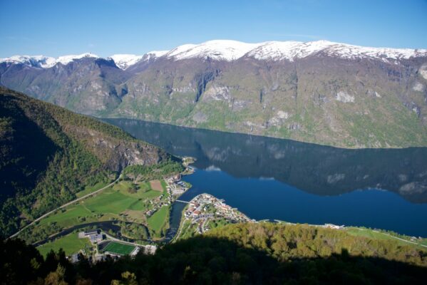 Morning mood from Stegastein viewpoint. View towards Aurland by the Aurlandsfjord.